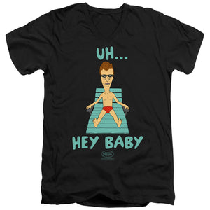 AN OFFCIALLY LICENSED BEAVIS AND BUTTHEAD UH HEY BABY MEN'S V-NECK T-SHIRT BLACK