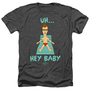 AN OFFCIALLY LICENSED BEAVIS AND BUTTHEAD UH HEY BABY MEN'S HEATHER T-SHIRT CHARCOAL
