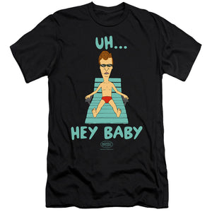 AN OFFCIALLY LICENSED BEAVIS AND BUTTHEAD UH HEY BABY MEN'S PREMIUM SLIM FIT T-SHIRT BLACK