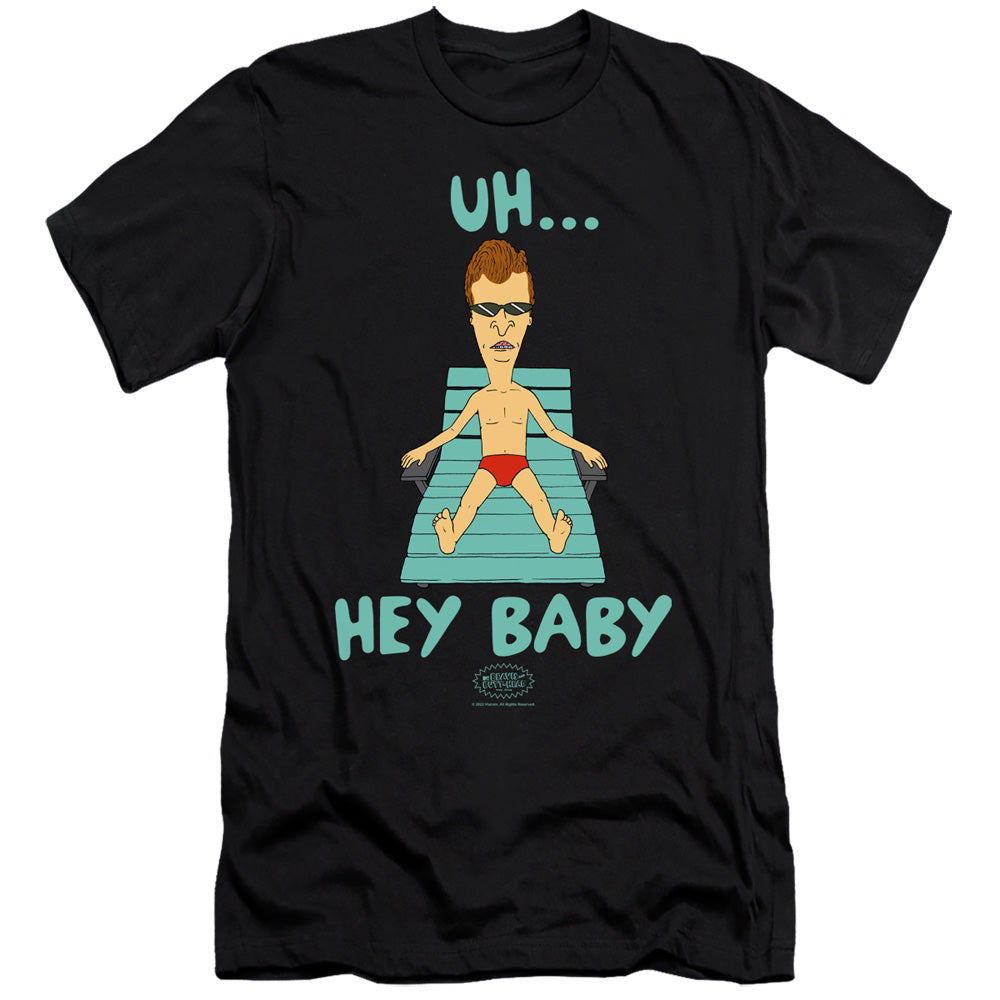 AN OFFCIALLY LICENSED BEAVIS AND BUTTHEAD UH HEY BABY MEN'S PREMIUM SLIM FIT T-SHIRT BLACK