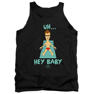 AN OFFCIALLY LICENSED BEAVIS AND BUTTHEAD UH HEY BABY ADULT UNISEX TANK TOP BLACK