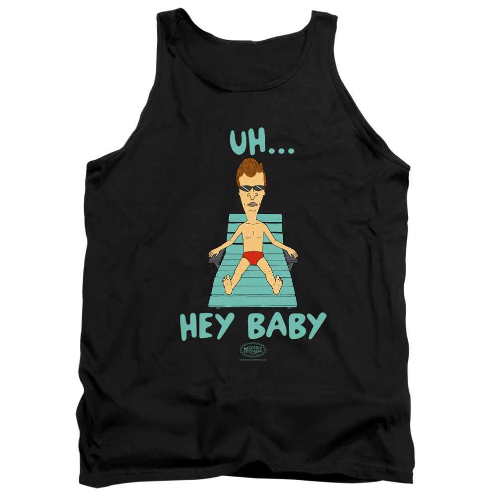AN OFFCIALLY LICENSED BEAVIS AND BUTTHEAD UH HEY BABY ADULT UNISEX TANK TOP BLACK
