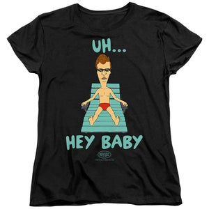 AN OFFCIALLY LICENSED BEAVIS AND BUTTHEAD UH HEY BABY WOMEN'S REGULAR FIT T-SHIRT BLACK