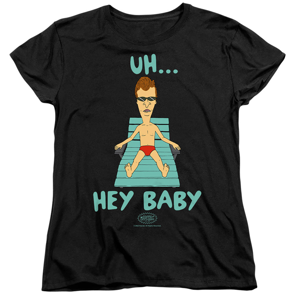 AN OFFCIALLY LICENSED BEAVIS AND BUTTHEAD UH HEY BABY WOMEN'S REGULAR FIT T-SHIRT BLACK