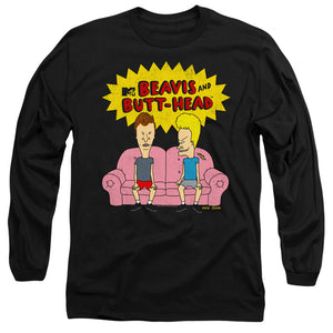 AN OFFCIALLY LICENSED BEAVIS AND BUTTHEAD COUCH LOGO OG MEN'S LONG SLEEVE T-SHIRT BLACK