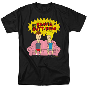 AN OFFCIALLY LICENSED BEAVIS AND BUTTHEAD COUCH LOGO OG MEN'S REGULAR FIT T-SHIRT BLACK