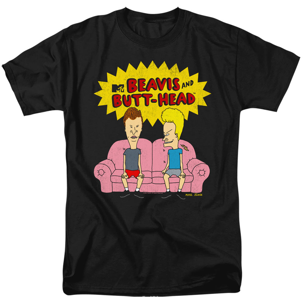 AN OFFCIALLY LICENSED BEAVIS AND BUTTHEAD COUCH LOGO OG MEN'S REGULAR FIT T-SHIRT BLACK