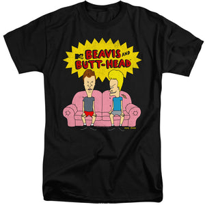 AN OFFCIALLY LICENSED BEAVIS AND BUTTHEAD COUCH LOGO OG MEN'S TALL FIT T-SHIRT BLACK