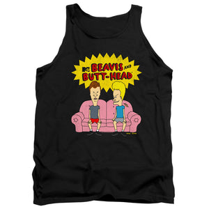 AN OFFCIALLY LICENSED BEAVIS AND BUTTHEAD COUCH LOGO OG ADULT UNISEX TANK TOP BLACK