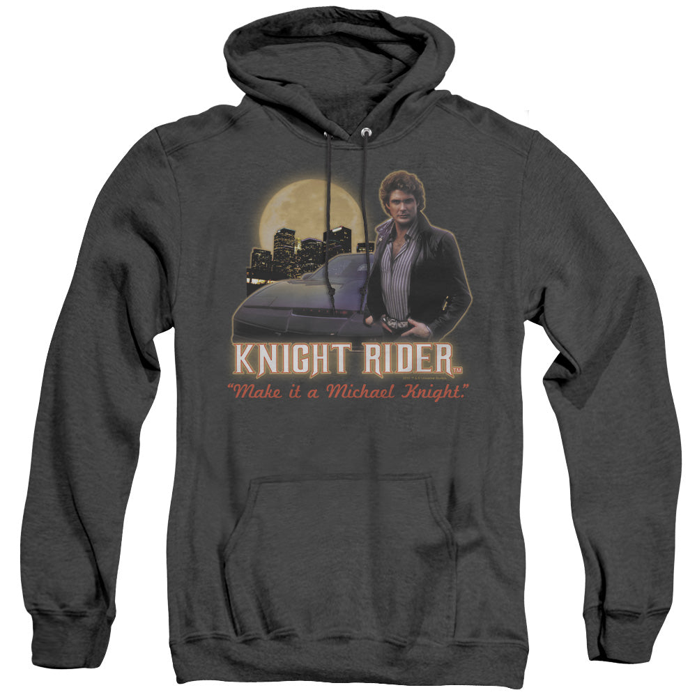 AN OFFCIALLY LICENSED KNIGHT RIDER FULL MOON ADULT UNISEX HEATHER PULLOVER HOODIE BLACK