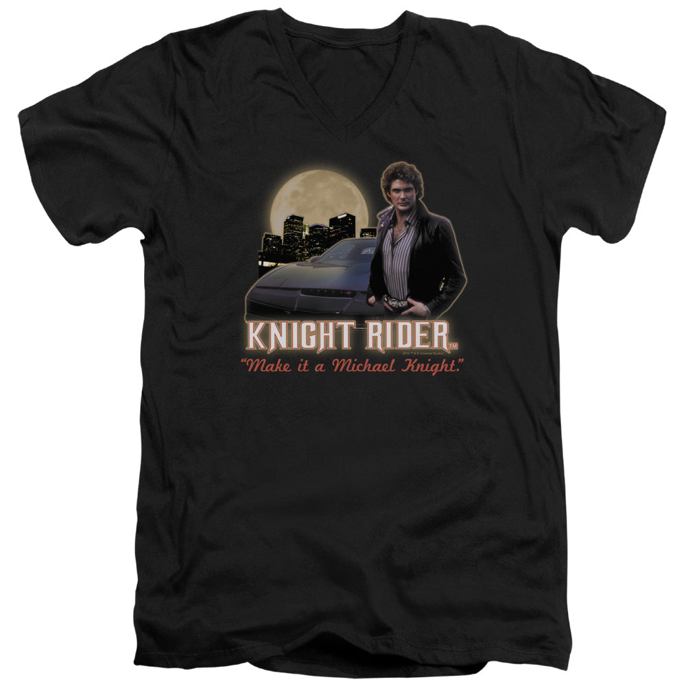 AN OFFCIALLY LICENSED KNIGHT RIDER FULL MOON MEN'S V-NECK T-SHIRT BLACK