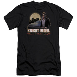 AN OFFCIALLY LICENSED KNIGHT RIDER FULL MOON MEN'S PREMIUM SLIM FIT T-SHIRT BLACK