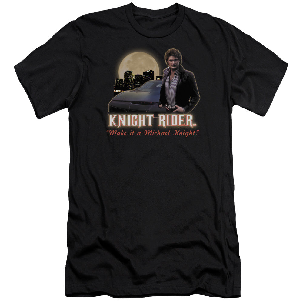 AN OFFCIALLY LICENSED KNIGHT RIDER FULL MOON MEN'S PREMIUM SLIM FIT T-SHIRT BLACK