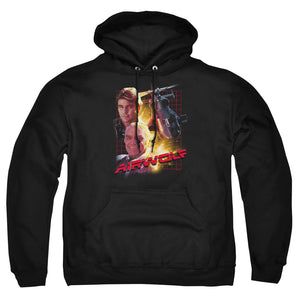 AN OFFCIALLY LICENSED AIRWOLF AIRWOLF ADULT UNISEX PULLOVER HOODIE BLACK