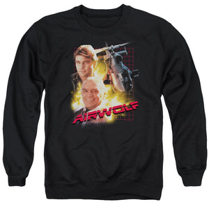 AN OFFCIALLY LICENSED AIRWOLF AIRWOLF ADULT UNISEX CREWNECK SWEATSHIRT BLACK