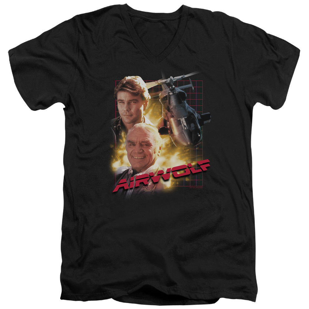 AN OFFCIALLY LICENSED AIRWOLF AIRWOLF MEN'S V-NECK T-SHIRT BLACK
