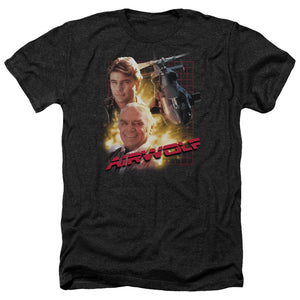 AN OFFCIALLY LICENSED AIRWOLF AIRWOLF MEN'S HEATHER T-SHIRT CHARCOAL