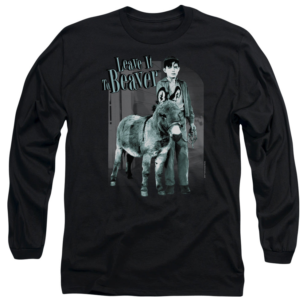 AN OFFCIALLY LICENSED LEAVE IT TO BEAVER UP TO SOMETHING MEN'S LONG SLEEVE T-SHIRT BLACK