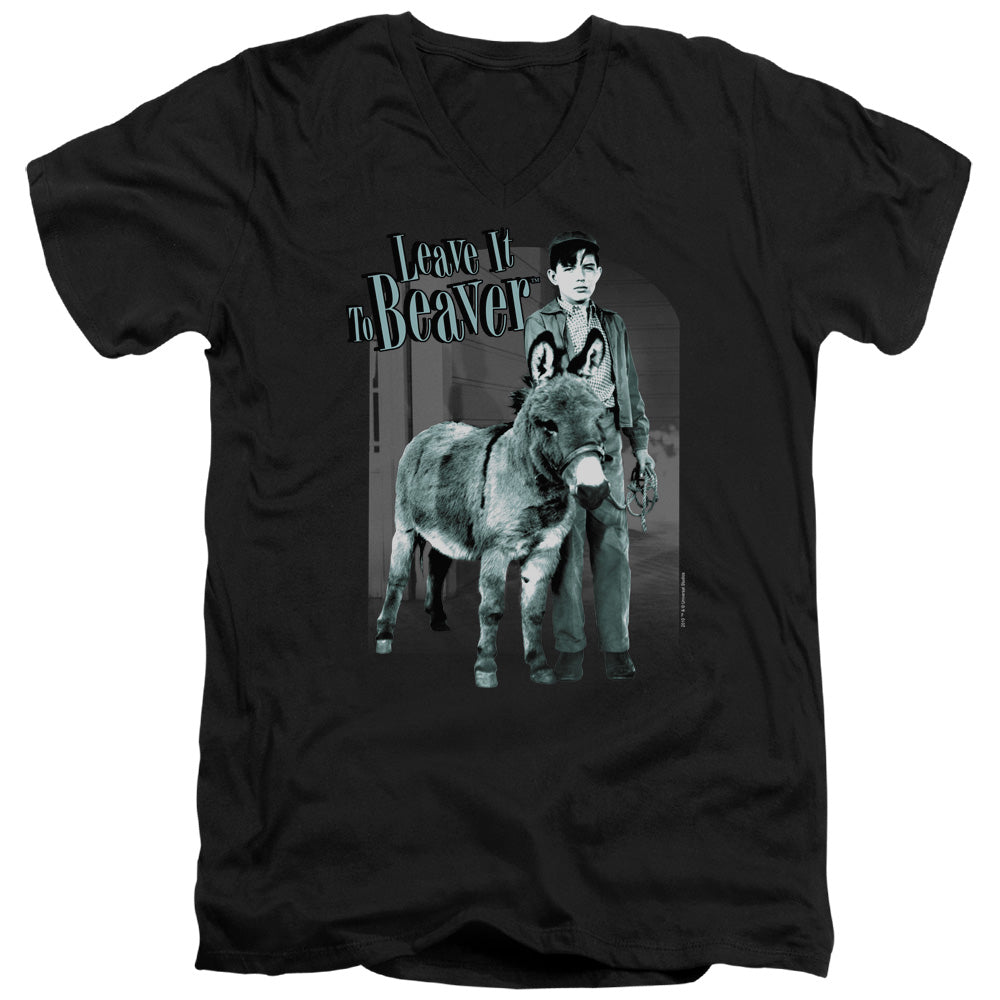 AN OFFCIALLY LICENSED LEAVE IT TO BEAVER UP TO SOMETHING MEN'S V-NECK T-SHIRT BLACK