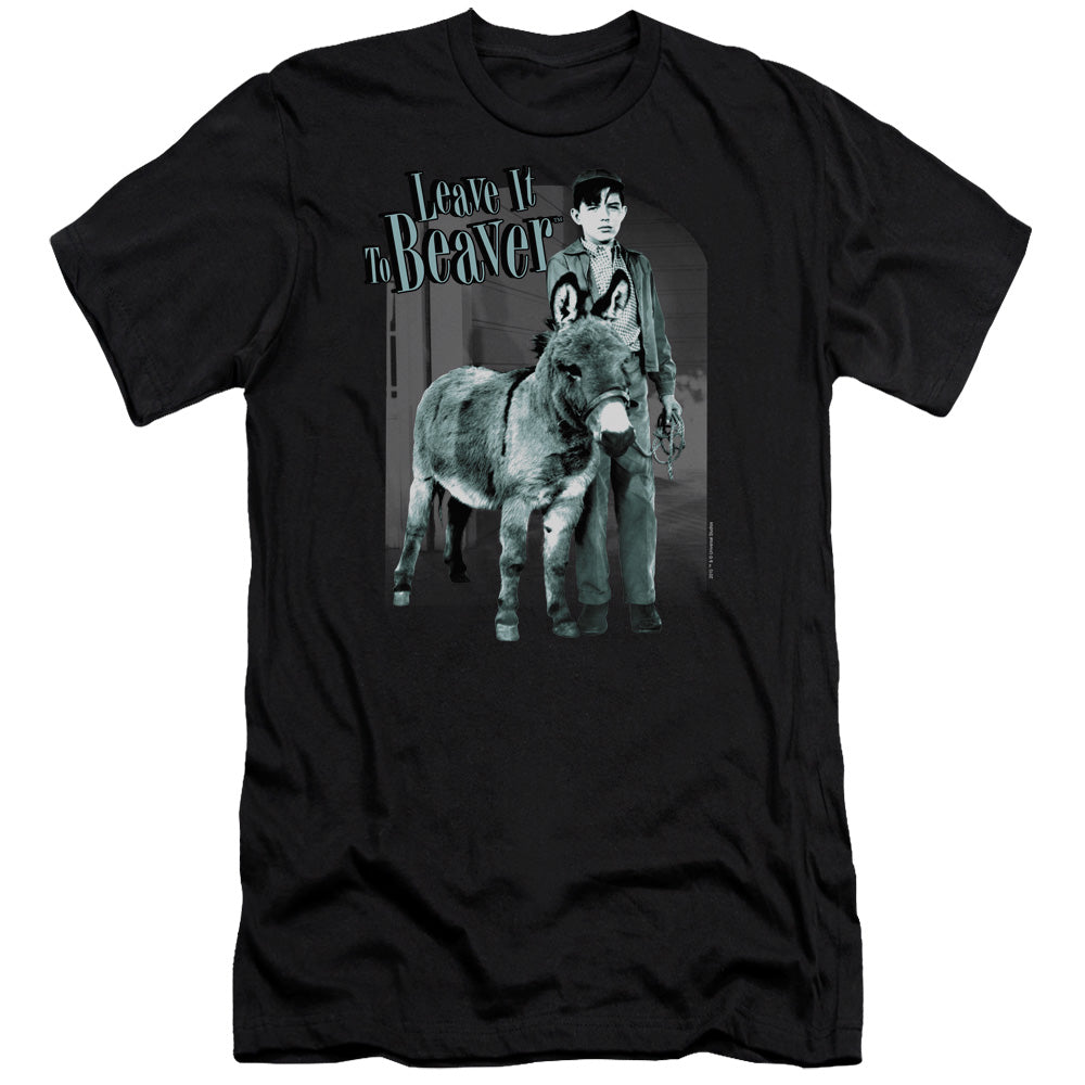 AN OFFCIALLY LICENSED LEAVE IT TO BEAVER UP TO SOMETHING MEN'S PREMIUM SLIM FIT T-SHIRT BLACK