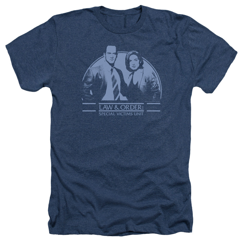 AN OFFCIALLY LICENSED LAW AND ORDER SVU ELLIOT&OLIVIA MEN'S HEATHER T-SHIRT NAVY