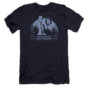 AN OFFCIALLY LICENSED LAW AND ORDER SVU ELLIOT&OLIVIA MEN'S PREMIUM SLIM FIT T-SHIRT NAVY
