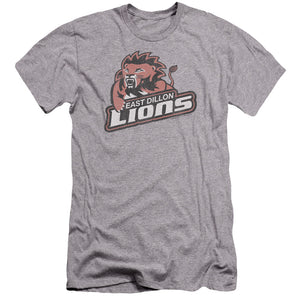 AN OFFCIALLY LICENSED FRIDAY NIGHT LIGHTS EAST DILLION LIONS MEN'S PREMIUM SLIM FIT T-SHIRT ATHLETIC HEATHER