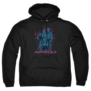 AN OFFCIALLY LICENSED AIRWOLF GRAPHIC ADULT UNISEX PULLOVER HOODIE BLACK