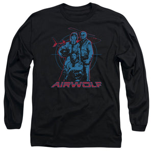 AN OFFCIALLY LICENSED AIRWOLF GRAPHIC MEN'S LONG SLEEVE T-SHIRT BLACK