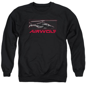 AN OFFCIALLY LICENSED AIRWOLF GRID ADULT UNISEX CREWNECK SWEATSHIRT BLACK