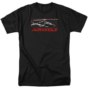 AN OFFCIALLY LICENSED AIRWOLF GRID MEN'S REGULAR FIT T-SHIRT BLACK