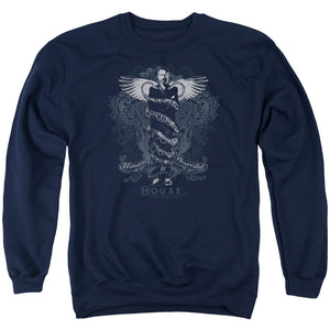 AN OFFCIALLY LICENSED HOUSE HUMANITY IS OVERRATED ADULT UNISEX CREWNECK SWEATSHIRT NAVY