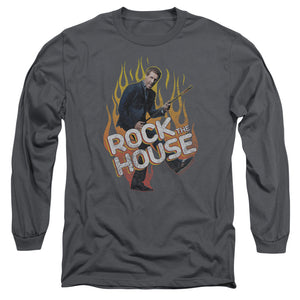 AN OFFCIALLY LICENSED HOUSE ROCK THE HOUSE MEN'S LONG SLEEVE T-SHIRT CHARCOAL