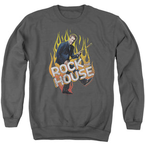 AN OFFCIALLY LICENSED HOUSE ROCK THE HOUSE ADULT UNISEX CREWNECK SWEATSHIRT CHARCOAL