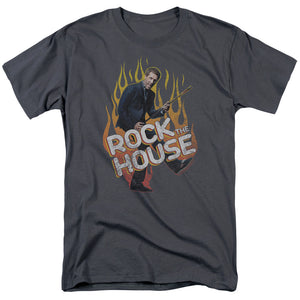 AN OFFCIALLY LICENSED HOUSE ROCK THE HOUSE MEN'S REGULAR FIT T-SHIRT CHARCOAL