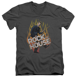 AN OFFCIALLY LICENSED HOUSE ROCK THE HOUSE MEN'S V-NECK T-SHIRT CHARCOAL