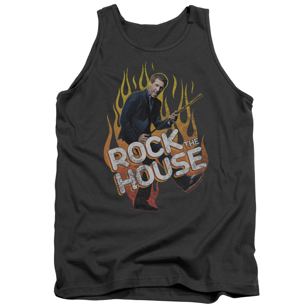 AN OFFCIALLY LICENSED HOUSE ROCK THE HOUSE ADULT UNISEX TANK TOP CHARCOAL