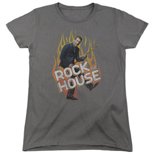 AN OFFCIALLY LICENSED HOUSE ROCK THE HOUSE WOMEN'S REGULAR FIT T-SHIRT CHARCOAL