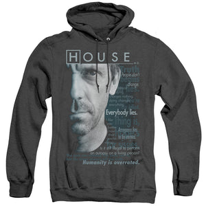AN OFFCIALLY LICENSED HOUSE HOUSEISMS ADULT UNISEX HEATHER PULLOVER HOODIE BLACK