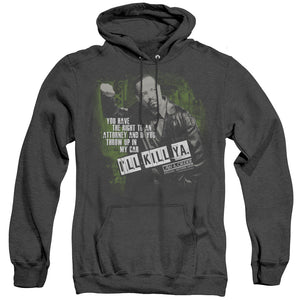 AN OFFCIALLY LICENSED LAW AND ORDER SVU ILL KILL YA ADULT UNISEX HEATHER PULLOVER HOODIE BLACK