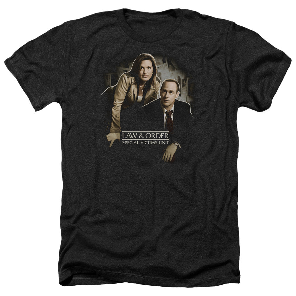 AN OFFCIALLY LICENSED LAW AND ORDER SVU HELPING VICTIMS MEN'S HEATHER T-SHIRT CHARCOAL