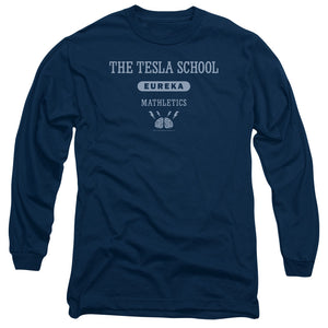AN OFFCIALLY LICENSED EUREKA TESLA SCHOOL MEN'S LONG SLEEVE T-SHIRT NAVY