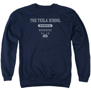 AN OFFCIALLY LICENSED EUREKA TESLA SCHOOL ADULT UNISEX CREWNECK SWEATSHIRT NAVY