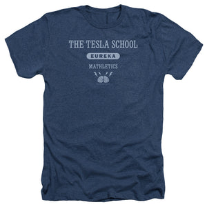 AN OFFCIALLY LICENSED EUREKA TESLA SCHOOL MEN'S HEATHER T-SHIRT NAVY