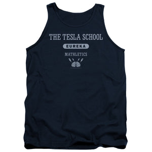 AN OFFCIALLY LICENSED EUREKA TESLA SCHOOL ADULT UNISEX TANK TOP NAVY