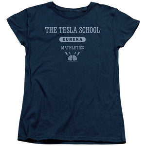 AN OFFCIALLY LICENSED EUREKA TESLA SCHOOL WOMEN'S REGULAR FIT T-SHIRT NAVY
