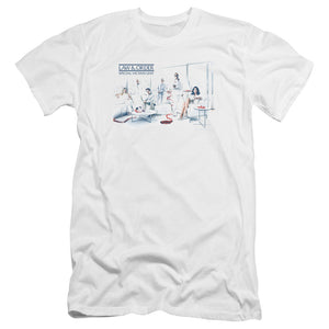AN OFFCIALLY LICENSED LAW AND ORDER SVU DOMINOS MEN'S PREMIUM SLIM FIT T-SHIRT WHITE