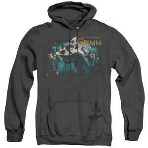 AN OFFCIALLY LICENSED GRIMM STORYTIME IS OVER ADULT UNISEX HEATHER PULLOVER HOODIE BLACK
