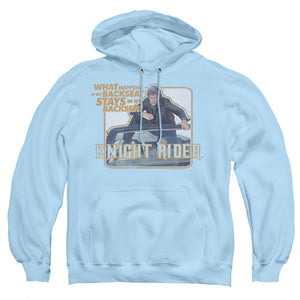 AN OFFCIALLY LICENSED KNIGHT RIDER BACK SEAT ADULT UNISEX PULLOVER HOODIE LIGHT BLUE