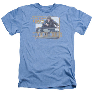 AN OFFCIALLY LICENSED KNIGHT RIDER BACK SEAT MEN'S HEATHER T-SHIRT LIGHT BLUE